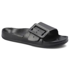 Czarne Klapki Big Star Modne Damskie Buty Na Lato. Czarne klapki damskie Big Star, z aplikacjami, bez obcasa, bez zapięcia. Za 59.99 zł.