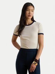 LAUREN RALPH LAUREN T-Shirt 200P09077002 Écru Slim Fit. Białe t-shirty damskie Lauren Ralph Lauren, l, bez wzorów, z bawełny, bez kołnierzyka. Za 289.99 zł.