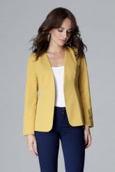 Żółty Elegancki Prosty Żakiet bez Zapięcia. Żółte marynarki i żakiety damskie Katrus, l, bez wzorów, z materiału, eleganckie. Za 269.00 zł.