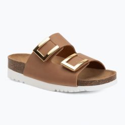 Klapki damskie Scholl Montery 2 Straps Ad Med. Brązowe klapki damskie Scholl, bez wzorów, ze skóry, bez obcasa, bez zapięcia. Za 329.99 zł.
