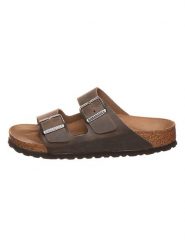 Birkenstock Skórzane klapki "Arizona" w kolorze khaki rozmiar: 36. Brązowe klapki damskie Birkenstock, bez wzorów, z otwartym noskiem, bez obcasa, bez zapięcia. Za 249.76 zł.