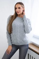 Sweter z warkoczowym splotem szary. Szare swetry klasyczne damskie KESI, l, z jeansu, bez kołnierzyka, plus size. Za 150.97 zł.