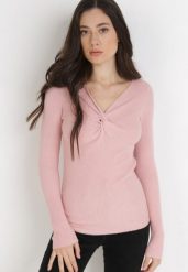Jasnoróżowy Sweter Ampippe. Czerwone swetry klasyczne damskie Born2be, z dzianiny, bez kołnierzyka. Za 39.99 zł.