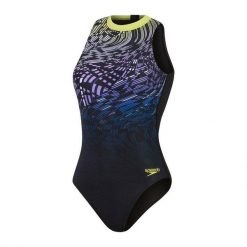 Damski kostium kąpielowy 1-częściowy Speedo Print Hydrasuit. Czarne kombinezony damskie Speedo, bez wzorów, eleganckie, bez kołnierzyka, bez ramiączek, długie. Za 319.50 zł.