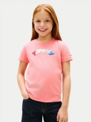Tommy Hilfiger T-Shirt KG0KG09246 Różowy jasny Regular Fit. Czerwone koszulki i t-shirty dziewczęce Tommy Hilfiger, bez wzorów, z bawełny, bez kołnierzyka, bez ramiączek. Za 129.99 zł.