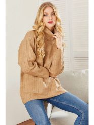 Milan Kiss Sweter w kolorze ciemnobeżowym rozmiar: L. Brązowe golfy damskie Milan Kiss, l, bez wzorów, ze splotem, bez ramiączek. Za 147.37 zł.