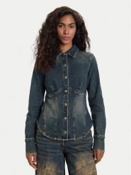 Guess Jeans Koszula jeansowa W5BH47 D4ON3 Granatowy Regular Fit. Niebieskie koszule damskie Guess Jeans, xl, z aplikacjami, z bawełny, bez kołnierzyka, bez ramiączek. Za 619.99 zł.