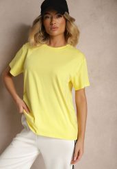 Żółty Bawełniany Basicowy T-shirt Lorseli. Żółte t-shirty damskie Renee, bez wzorów, z bawełny, bez kołnierzyka. Za 44.99 zł.