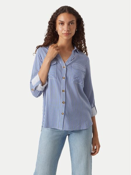 Vero Moda Koszula Bumpy 10275283 Niebieski Regular Fit. Niebieskie koszule damskie Vero Moda, xl, bez wzorów, z wiskozy, bez kołnierzyka, bez ramiączek. Za 89.99 zł.