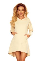 Asymetryczna Bluza Kangurka z Kapturem - Beżowa. Brązowe bluzy damskie NUMOCO, l, bez wzorów, z bawełny, z kapturem. Za 209.90 zł.