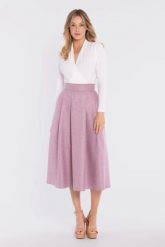 Rozkloszowana spódnica z wysokim stanem różowa. Czerwone spódnice damskie Stylove, l, bez wzorów, z poliesteru, eleganckie, midi. Za 289.00 zł.