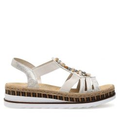 Sandały Rieker. Szare sandały damskie Rieker, bez wzorów, bez obcasa, na płaskiej podeszwie, bez zapięcia. Za 329.99 zł.
