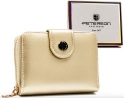 Portfel damski Peterson PTN 014-HRH złoty. Żółte portfele damskie Peterson, bez wzorów, ze skóry. Za 89.00 zł.