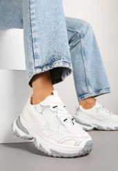 Białe Sneakersy na Platformie z Geometrycznym Wzorem Mevriane. Białe obuwie sportowe damskie Renee, z jeansu, bez zapięcia. Za 99.99 zł.