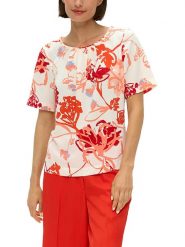 S.Oliver Bluzka w kolorze biało-czerwonym rozmiar: 38. Białe bluzki damskie S.Oliver, s, bez wzorów, bez kołnierzyka, bez ramiączek. Za 60.73 zł.