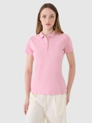 4F Koszulka polo slim damska - różowa XL. Czerwone bluzki damskie 4F, xl, bez wzorów, z bawełny, bez kołnierzyka, bez ramiączek. Za 89.99 zł.