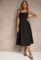 Czarna Koktajlowa Sukienka Gorsetowa Vices z Rozkloszowanym Dołem Kolinnea. Czarne sukienki damskie Renee, z aplikacjami, eleganckie, bez ramiączek. W wyprzedaży za 119.99 zł.