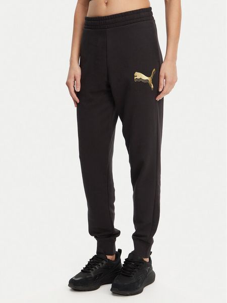Puma Spodnie dresowe Ess Metallic 684999 Czarny Regular Fit. Czarne spodnie dresowe damskie Puma, m, bez wzorów, z bawełny. Za 119.99 zł.