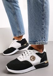 Czarno-Białe Sneakersy z Metaliczną Wstawką Almaide. Czarne obuwie sportowe damskie Renee, bez zapięcia. Za 74.99 zł.