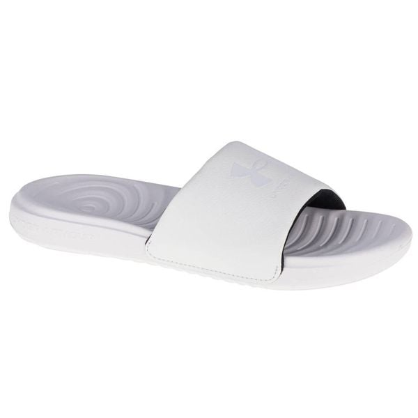 Klapki damskie Under Armour Ansa Fixed Slides. Białe klapki damskie Under Armour, bez wzorów, z materiału, bez obcasa, bez zapięcia. Za 89.99 zł.