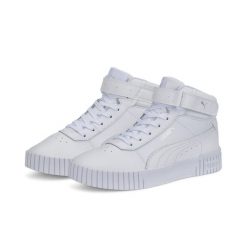 Damskie sneakersy Carina 2.0 Mid PUMA White Silver Gray. Białe obuwie sportowe damskie Puma, z gumy, bez zapięcia, trekkingowe. Za 227.40 zł.