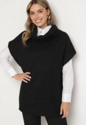 Czarny Golf Typu Nietoperz z Krótkim Rękawem Miathena. Czarne golfy damskie Born2be, bez wzorów, z jeansu, bez ramiączek. Za 129.99 zł.