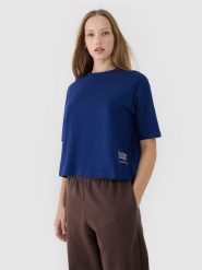 4F T-shirt oversize z nadrukiem damski - granatowy XS. Niebieskie t-shirty damskie 4F, xs, bez wzorów, z bawełny, bez kołnierzyka. W wyprzedaży za 39.99 zł.