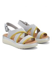 Freyling Sandały w kolorze szaro-limonkowym rozmiar: 38. Szare sandały damskie Freyling, bez wzorów, z otwartym noskiem, bez obcasa, na koturnie, bez zapięcia. Za 97.51 zł.
