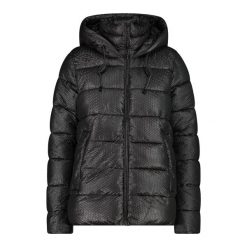 Kurtka puchowa z kapturem z efektem 3D dla kobiet CMP. Czarne kurtki damskie CMP, bez wzorów, z puchu, z kapturem. Za 776.50 zł.