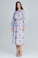 Stylowa Sukienka w Barwny Deseń z Bufiastym Rękawem - Wzór 76. Niebieskie sukienki damskie Figl, bez wzorów, z elastanu, eleganckie, bez ramiączek. Za 299.00 zł.