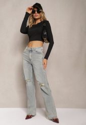Jasnoniebieskie Jeansy z Bawełny o Szerokim Kroju Wykończone Dziurami Navilores. Niebieskie jeansy damskie Renee. Za 64.99 zł.