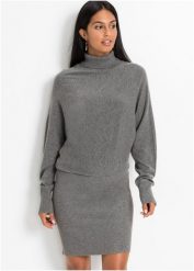 Sukienka dzianinowa. Czarne sukienki damskie bonprix, bez wzorów, z dzianiny, eleganckie, bez ramiączek. Za 129.99 zł.
