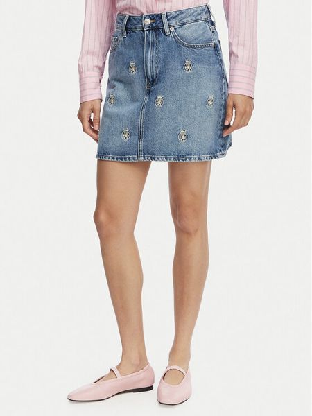 Tommy Hilfiger Spódnica jeansowa TH Crest Embroidery WW0WW50623 Niebieski Regular Fit. Niebieskie spódnice damskie Tommy Hilfiger, bez wzorów, z bawełny. Za 335.99 zł.