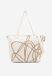 Jasnobeżowa Torebka Shopperka w Abstrakcyjny Wzór z Dodatkowym Paskiem na Ramię Oberina. Brązowe shopper bag Born2be, z jeansu, na ramię, bez dodatków. Za 69.99 zł.