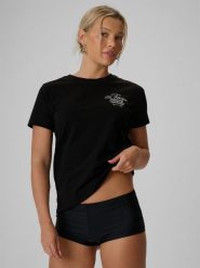 4F T-shirt regular z nadrukiem damski - czarny XS. Czarne t-shirty damskie 4F, xs, bez wzorów, z bawełny, bez kołnierzyka. Za 59.99 zł.