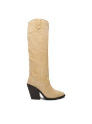 Badura Kowbojki EO-BRAYLE-01 Beżowy. Brązowe kozaki damskie Badura, ze skóry, bez obcasa, na słupku, bez zapięcia. Za 629.99 zł.