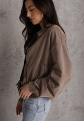 Beżowa Bluza Bomberka z Bawełny Oversize Ozdobiona Kołnierzem Vimelles. Brązowe bluzy damskie Renee, m, bez wzorów, z bawełny, bez kaptura. Za 149.99 zł.