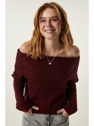Happiness Istanbul Sweter w kolorze bordowym rozmiar: onesize. Czerwone swetry klasyczne damskie Happiness Istanbul, ze splotem, bez kołnierzyka. Za 104.39 zł.