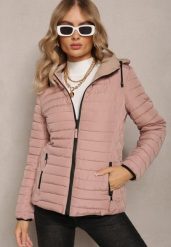 Jasnoróżowa Pikowana Kurtka Dwustronna z Nieodpinanym Kapturem Vafra. Czerwone kurtki damskie Renee, m, bez wzorów. Za 159.99 zł.