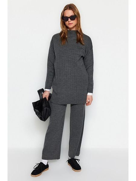 Trendyol 2-częściowy zestaw w kolorze szarym rozmiar: L/XL. Czarne swetry klasyczne damskie Trendyol, l, prążkowane, bez kołnierzyka. Za 95.99 zł.