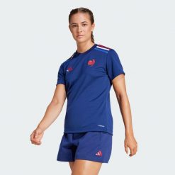 Koszulka France Rugby Home Supporter. Niebieskie bluzki damskie Adidas, s, bez wzorów, z materiału, bez kołnierzyka, bez ramiączek. W wyprzedaży za 99.50 zł.