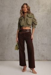 Ciemnobrązowe Szerokie Jeansy High Waist z Bawełny Physossia. Brązowe jeansy damskie Renee, z podwyższonym stanem. Za 129.99 zł.