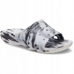 Klapki Dla Dorosłych Crocs Saturday Marbled Slide. Czarne klapki damskie Crocs, bez wzorów, z materiału, bez obcasa, bez zapięcia. Za 169.99 zł.