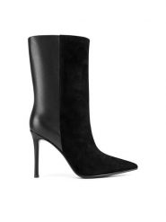 Eva Minge Botki NAILA-587-980 Czarny. Czarne botki damskie Eva Minge, ze skóry, bez obcasa, na szpilce, bez zapięcia. Za 479.99 zł.
