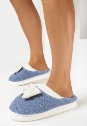 Niebieskie Kapcie z Futerka Typu Baranek i Ozdobną Kokardką Unima. Niebieskie kapcie damskie Born2be, z futra. Za 29.99 zł.