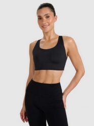 4F Biustonosz treningowy ze średnim wsparciem - czarny L. Czarne biustonosze sportowe damskie 4F, bez wzorów, z elastanu. W wyprzedaży za 159.99 zł.