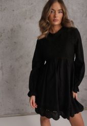 Czarna Rustykalna Sukienka z Bawełną Zdobiona Haftem i Ażurowymi Wycięciami Winlith. Czarne sukienki damskie Renee, z aplikacjami, z bawełny, klasyczne, bez ramiączek. Za 129.99 zł.