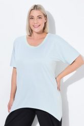 Damskie Koszula funkcjonalna wydłużone boki okrągły dekolt. Szare koszule damskie Ulla Popken, plus size, bez wzorów, z dżerseju, bez kołnierzyka, plus size, bez ramiączek. Za 191.99 zł.