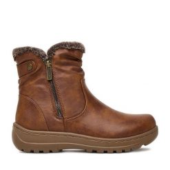 Botki Go Soft. Brązowe botki damskie GO SOFT, bez obcasa, na płaskiej podeszwie, bez zapięcia. Za 179.99 zł.