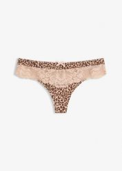 Stringi panty w panterkę. Brązowe stringi bonprix, bez wzorów. Za 37.99 zł.